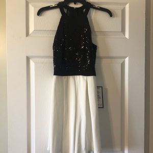 Halter neck black and white dress